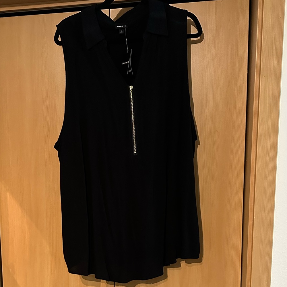 Rayon Crepe Collared Zip-Front Top